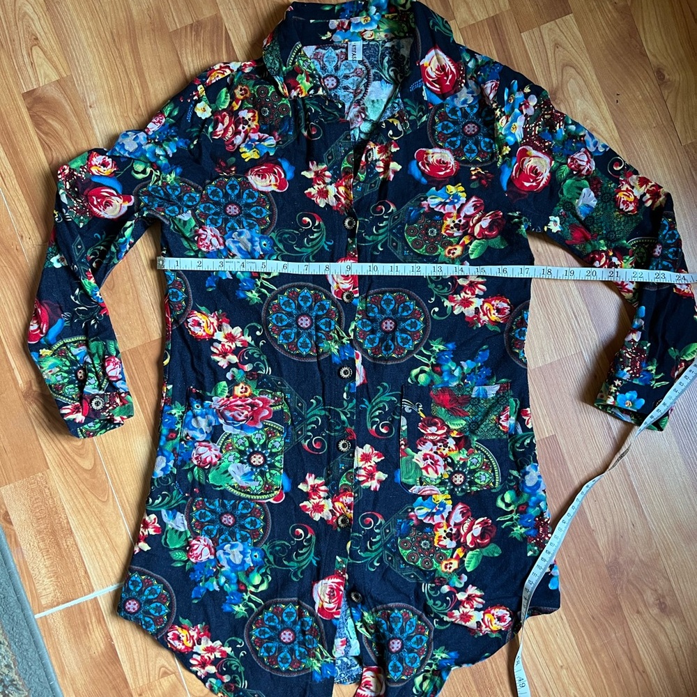 Floral Black Button-Up Women's Top